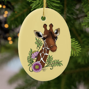 Giraffe Flowers Yellow Cute Wildlife Ceramic Tree Decoration
