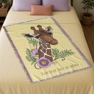 Giraffe Flowers Yellow Cute Wildlife Throw Blanket