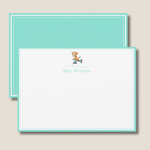 Giraffe Fresh Mint Aqua Border Nursery New Baby Card