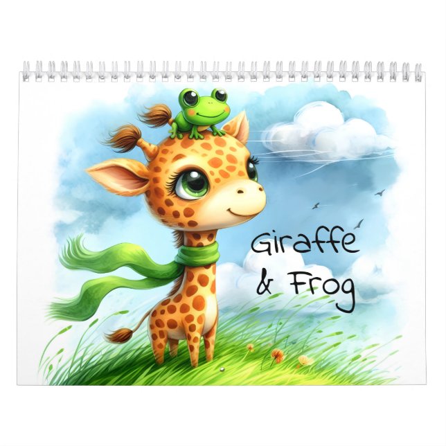 Giraffe & Frog Children’s Watercolor Illustrated Calendar (Cover)