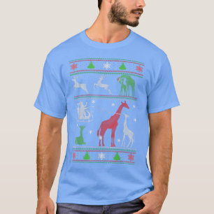 Giraffe Funny Christmas Snow Pine Tree Zookeeper T-Shirt