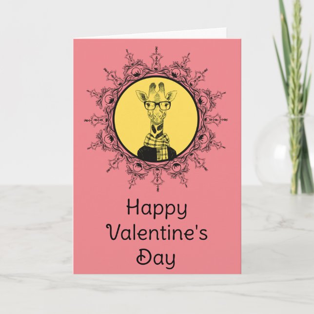 Giraffe Funny Green Valentine's Day Holiday Card (Front)