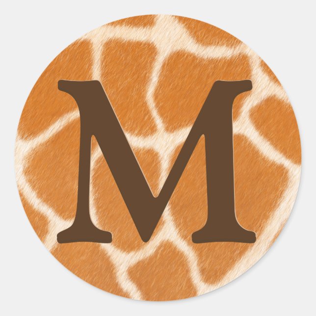 Giraffe Fur Animal Print Dark Brown Monogrammed Classic Round Sticker (Front)
