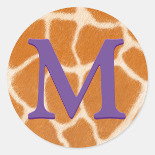 Giraffe Fur Animal Print Dark Purple Monogrammed Classic Round Sticker