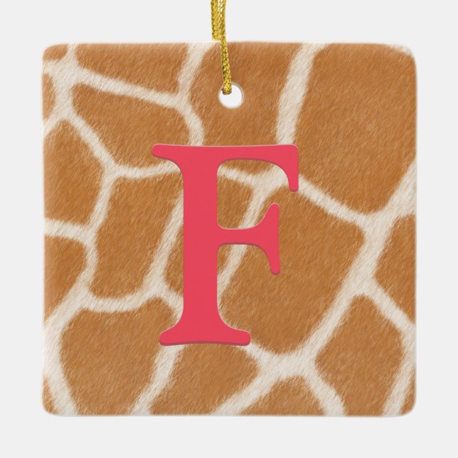 Giraffe Fur Personalised Monogram & Message Red Ceramic Ornament (Front)