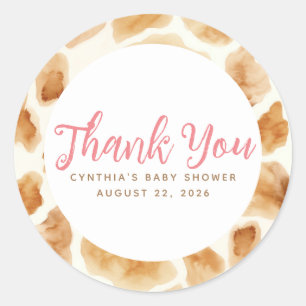 Giraffe Fur Print Cute Pink Brown Thank You Classic Round Sticker