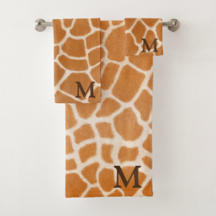 Giraffe Fur Realistic Animal Print Monogrammed Bath Towel Set