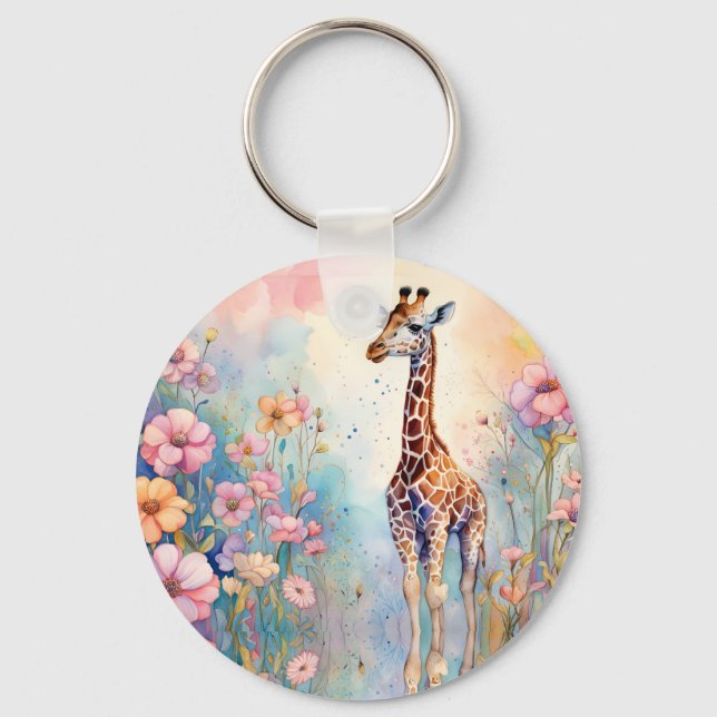 Giraffe Garden Pastel Key Ring (Front)