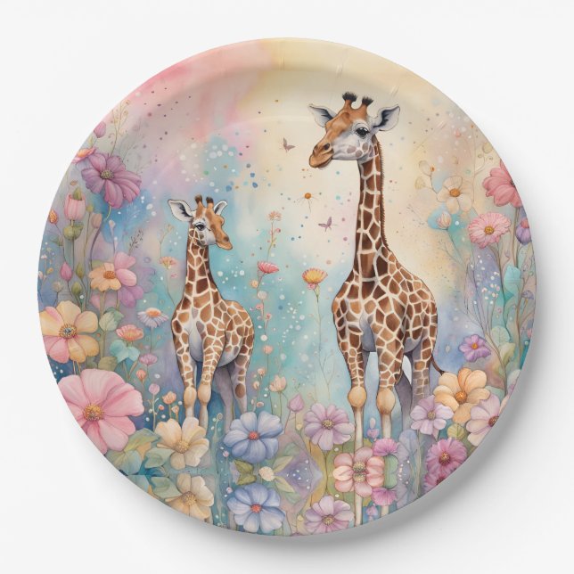 Giraffe Garden Pastel Paper Plate (Front)