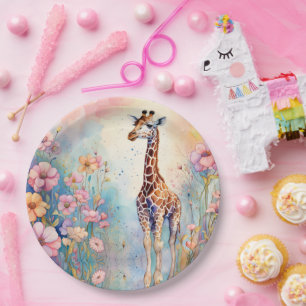 Giraffe Garden Pastel Paper Plate