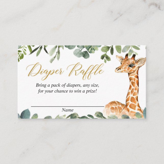 Giraffe gender neutral baby diaper raffle cards (Front)
