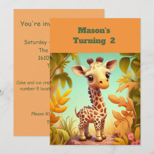 Giraffe Gender Neutral Birthday Party Invitations