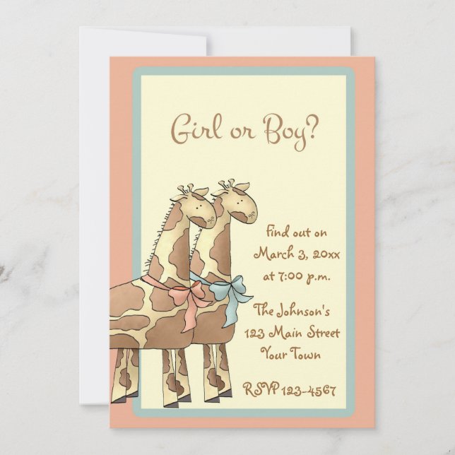Giraffe Gender Reveal Invitation (Front)