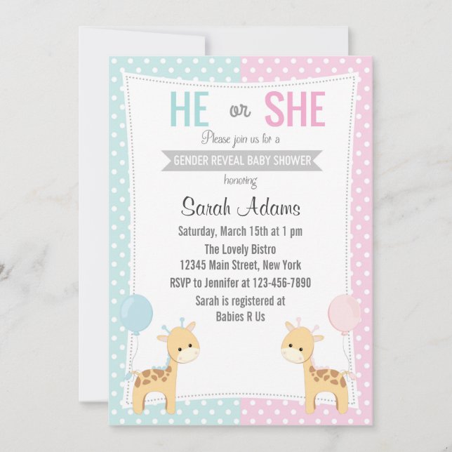 Giraffe Gender Reveal Party Invitation (Front)