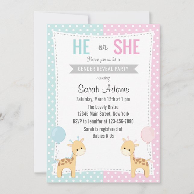 Giraffe Gender Reveal Party Invitation (Front)