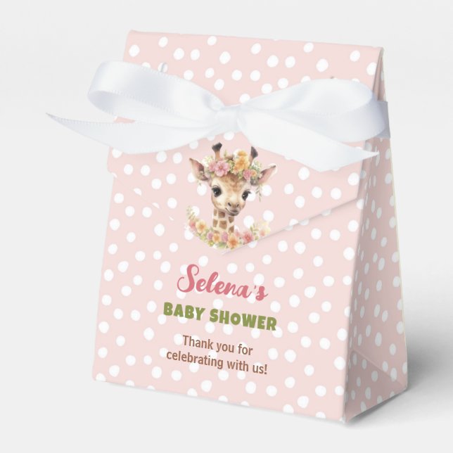Giraffe Girl Baby Shower Pink Green Safari Wild Favour Box (Front Side)