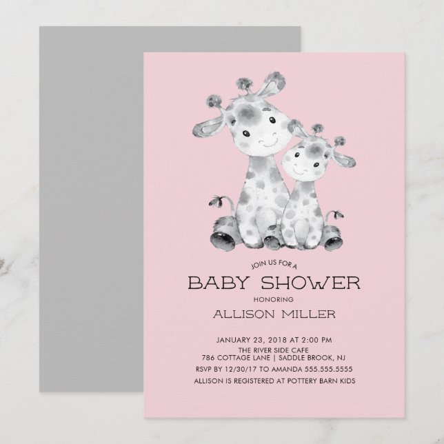 Giraffe Girls baby Shower Invitation (Front/Back)