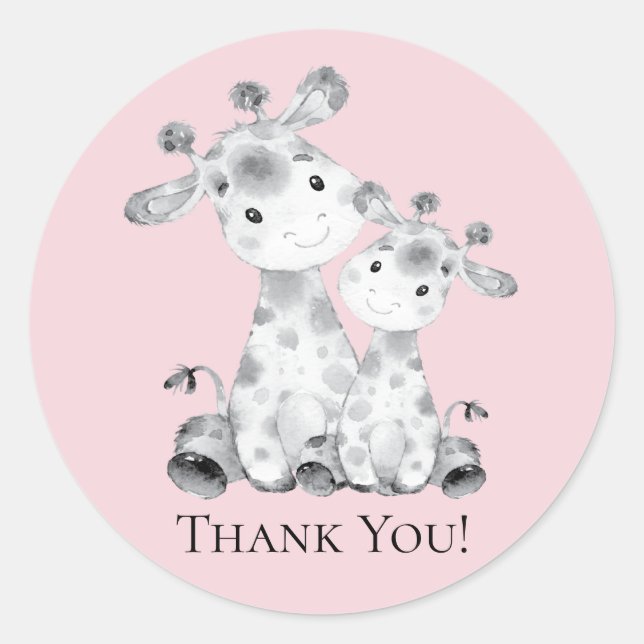 Giraffe Girls Baby Shower Thank You Favour Sticker (Front)