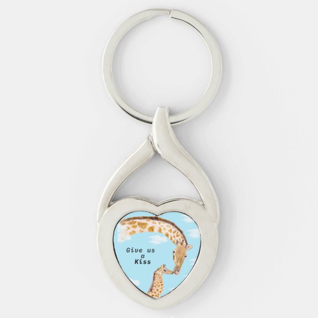 Giraffe Give us a kiss Key Ring (Front)