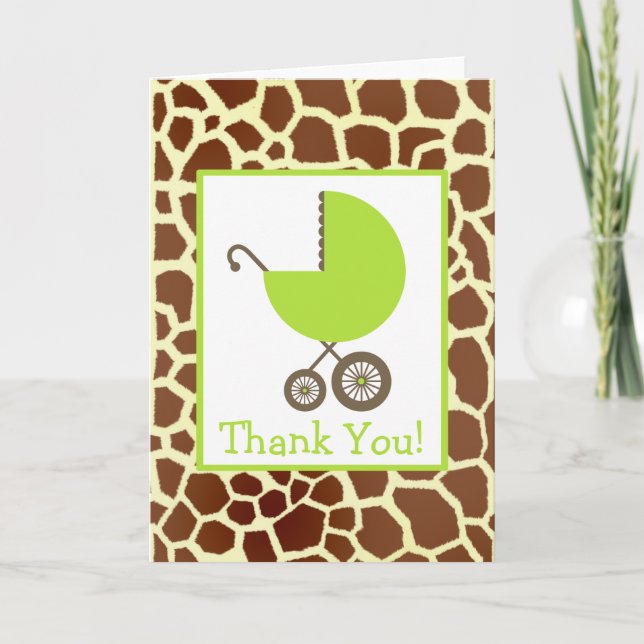 Giraffe & Green Carriage Baby Shower Thank You Card (Front)