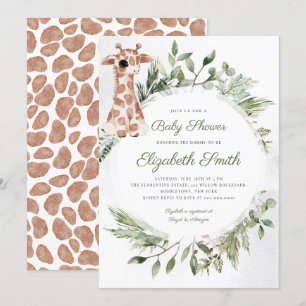 Giraffe Greenery Gender Neutral Animal Baby Shower Invitation
