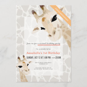 Giraffe Greige Watercolor Kids Virtual Birthday Invitation