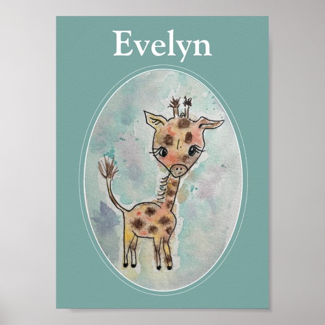Giraffe Hand Painted Personalised Watercolor Poster (Front)