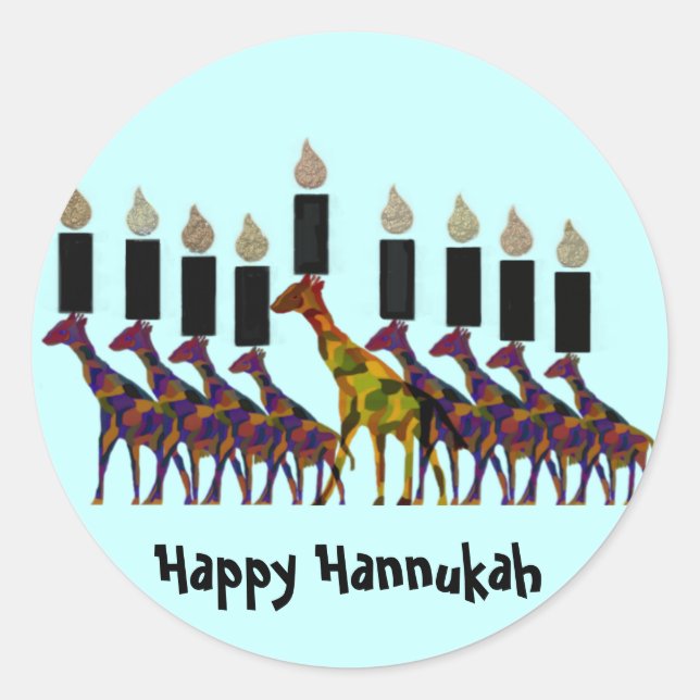 Giraffe Hannukah Menorah Classic Round Sticker (Front)