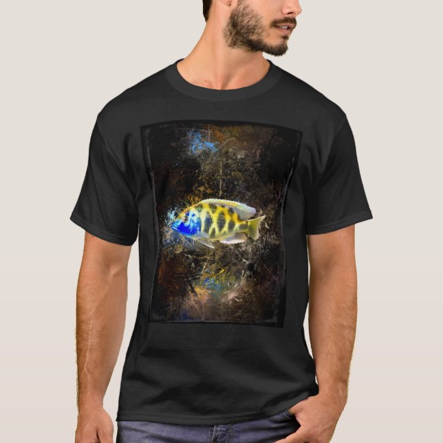 Giraffe Hap African Cichlid Abstract Portrait Grap T-Shirt (Front)