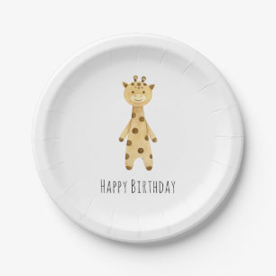 Giraffe "Happy Birthday" cute minimalist Paper Plate