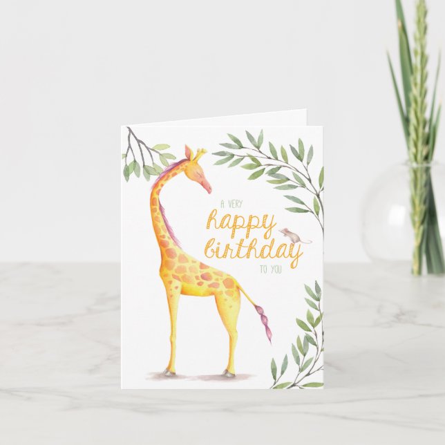 Giraffe Happy Birthday Greeting Card (Front)