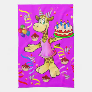 Giraffe Happy Birthday Kitchen Hand Towel