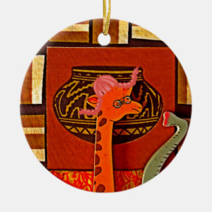 Giraffe Hat Art Print Ceramic Tree Decoration