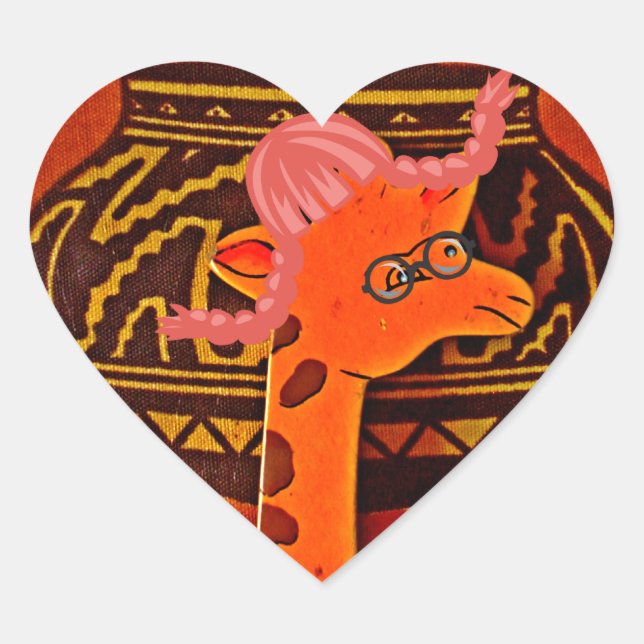Giraffe Hat Art Print Heart Sticker (Front)