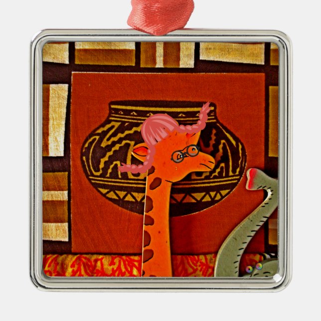 Giraffe Hat Art Print Metal Tree Decoration (Front)