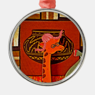 Giraffe Hat Art Print Metal Tree Decoration