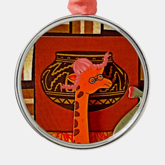 Giraffe Hat Art Print Metal Tree Decoration (Front)