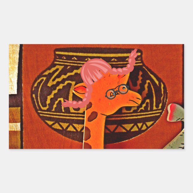 Giraffe Hat Art Print Rectangular Sticker (Front)