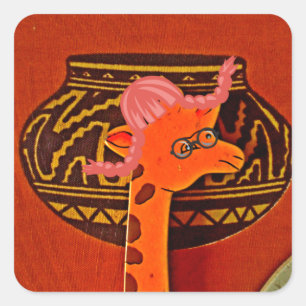 Giraffe Hat Art Print Square Sticker