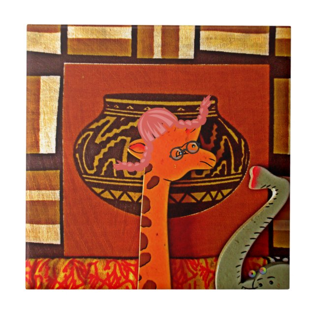 Giraffe Hat Art Print Tile (Front)