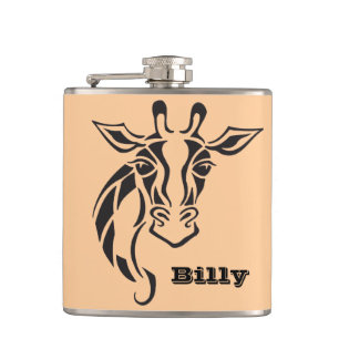 Giraffe Head Tattoo Art Hip Flask