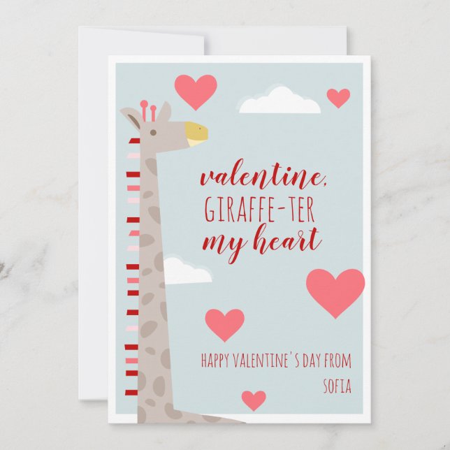 Giraffe Heart Classroom School Valentine (Front)