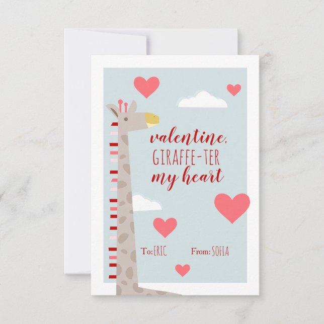 Giraffe Heart Kids School Classroom Valentine (Front)