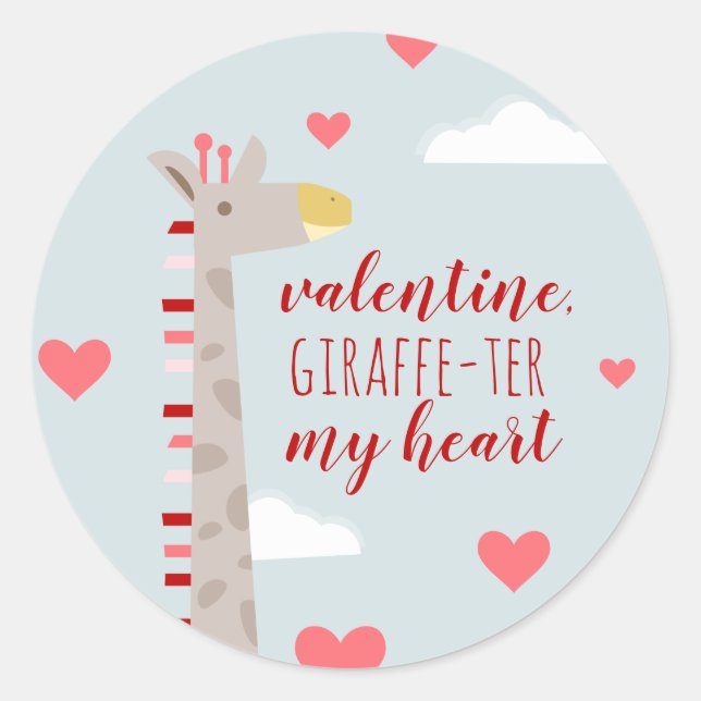 Giraffe Heart Valentine Pun Classic Round Sticker (Front)