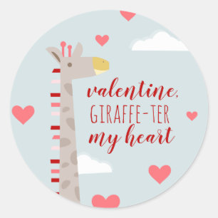 Giraffe Heart Valentine Pun Classic Round Sticker