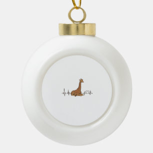Giraffe Heartbeat Vintage Engraving Shirt Design_1 Ceramic Ball Christmas Ornament
