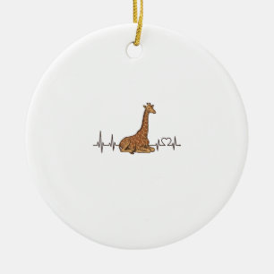 Giraffe Heartbeat Vintage Engraving Shirt Design_1 Ceramic Tree Decoration