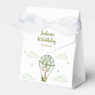 Giraffe Hot Air Balloon Green Boy 1st Birthday Favour Box