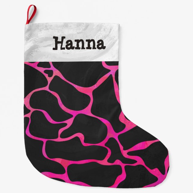 Giraffe Hot Pink and Black Large Christmas Stocking (Front)