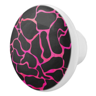 Giraffe Hot Pink and Black Print Ceramic Knob